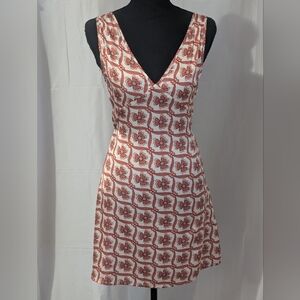 Vintage Retro Floral Mod Mini Dress Sleeveless V-Neck Small